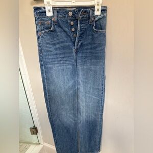 Denim Forum  Blue Straight-Leg Jeans with Button Fly